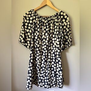 Free People Navy and White Polka Dot Flutter Sleeve Dress